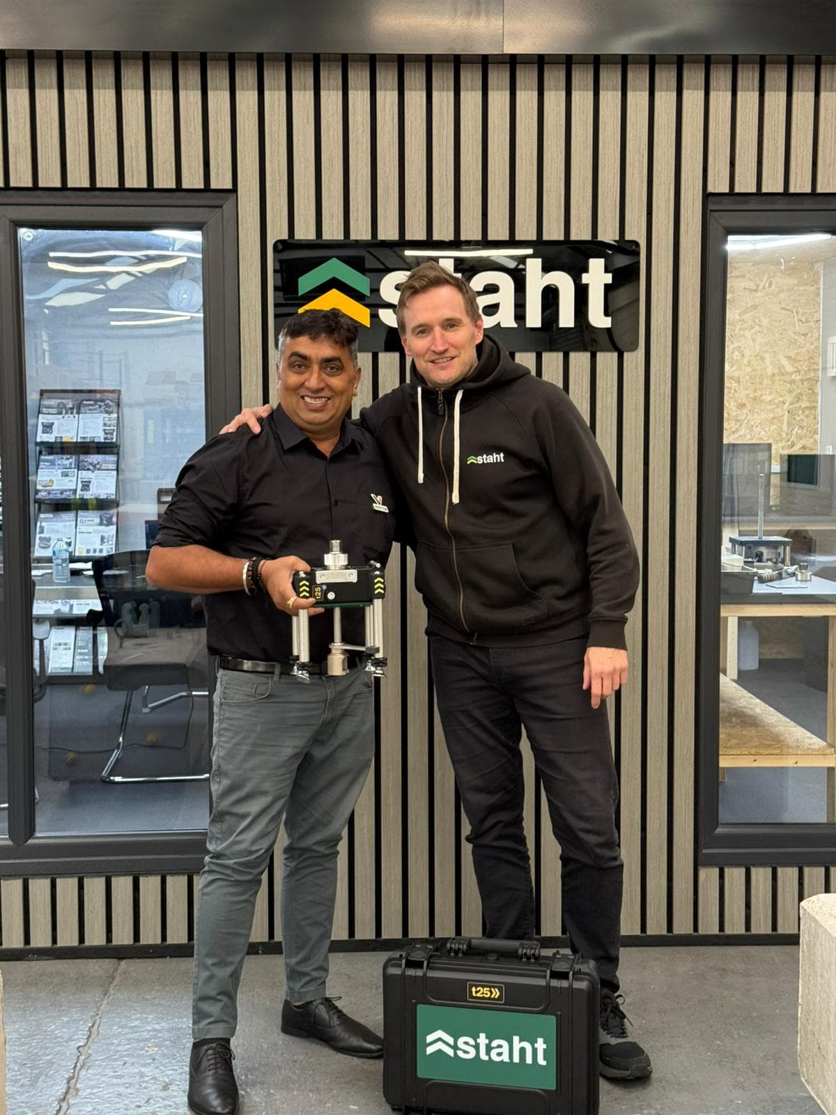 Vestok India and STAHT leadership with STAHT digital pull-testing equipment